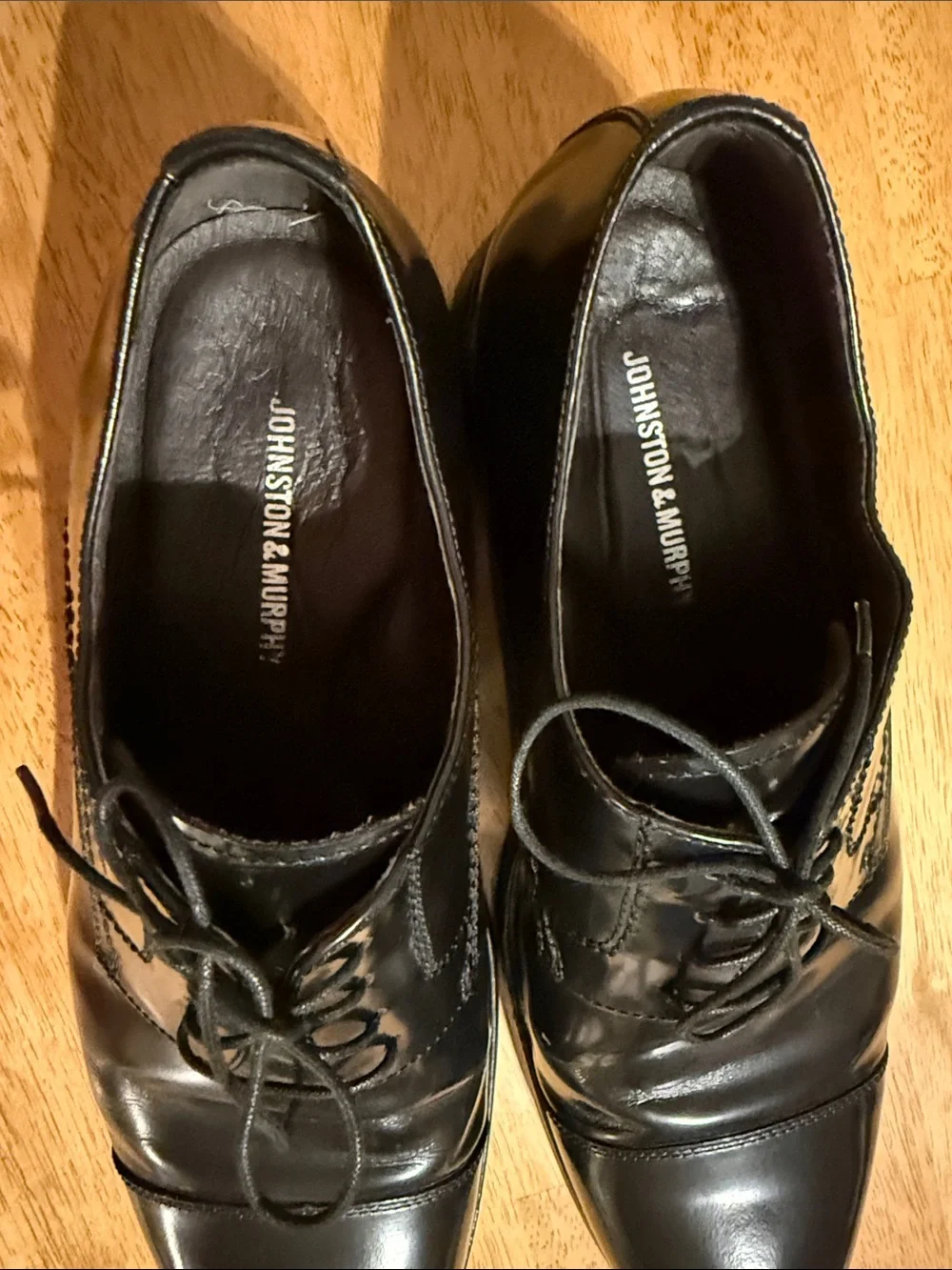 Johnston & Murphy Black Cap-Toe Leather Oxfords